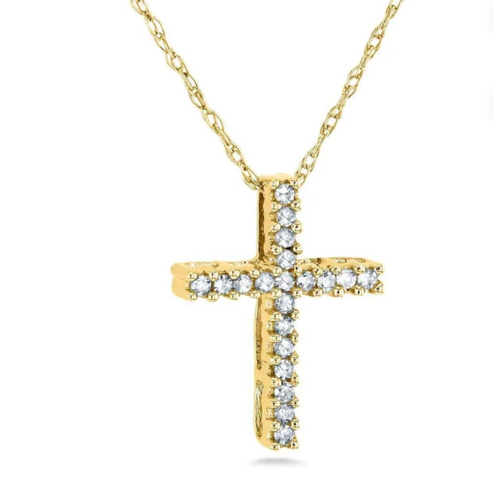 Solid 10k Gold Natural Diamond Cross pendant with solid 10k chain, stamped